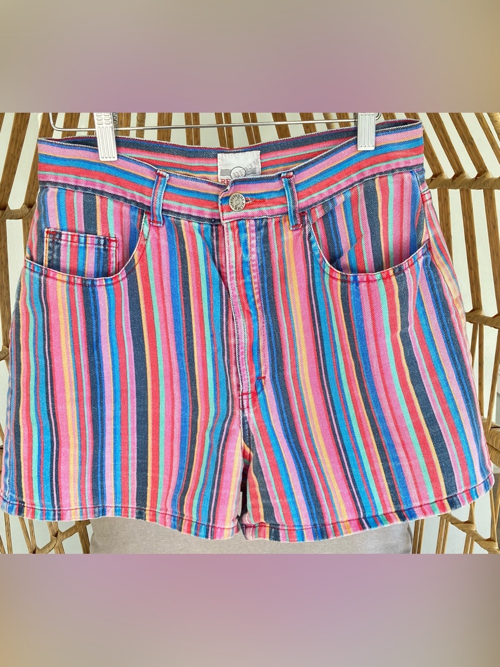 Vintage Denim Republic Rainbow Stripe Denim Shorts Size 8 High Rise